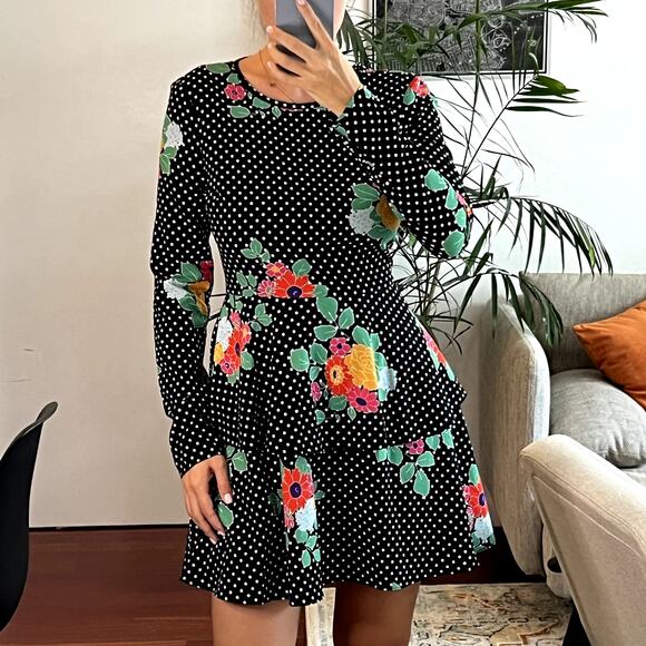 AMUR Dalilah Tier mini Dress in Black White Polka Dot Floral size 0 - Picture 1 of 6